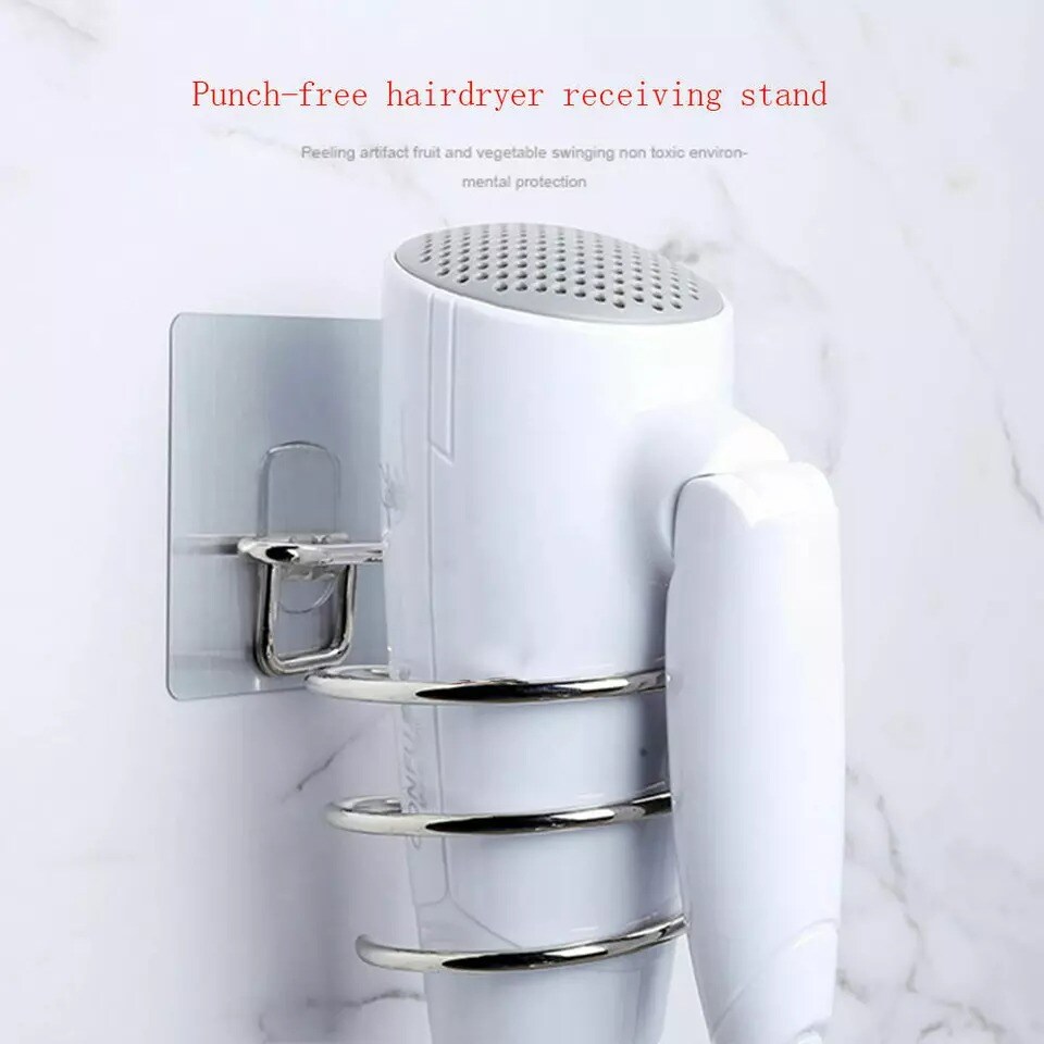 Hair Dryer Holder Wall Mounted Rack Space Save Stainless Steel Bathroom Shelf