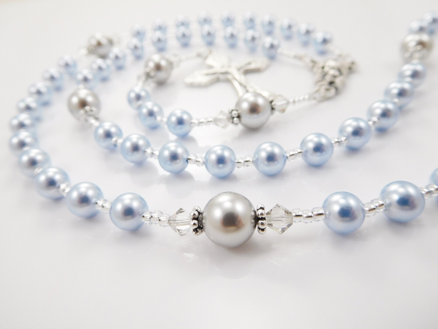 Baptism Rosary for a Baby Boy Christening Gift - Personalized Rosary for Boys First Communion Gift, Confirmation - Light Blue and Gray product 7