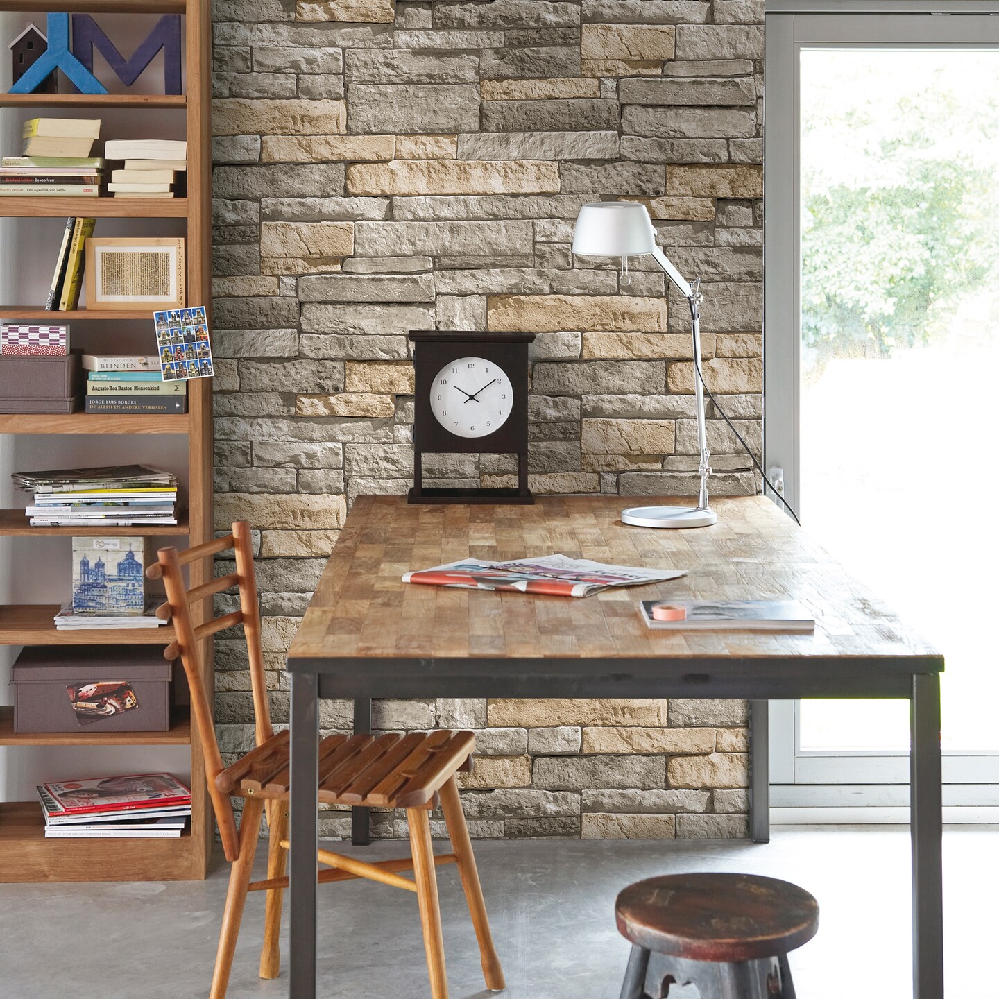 Ledgestone Gray and Terracotta Wallpaper