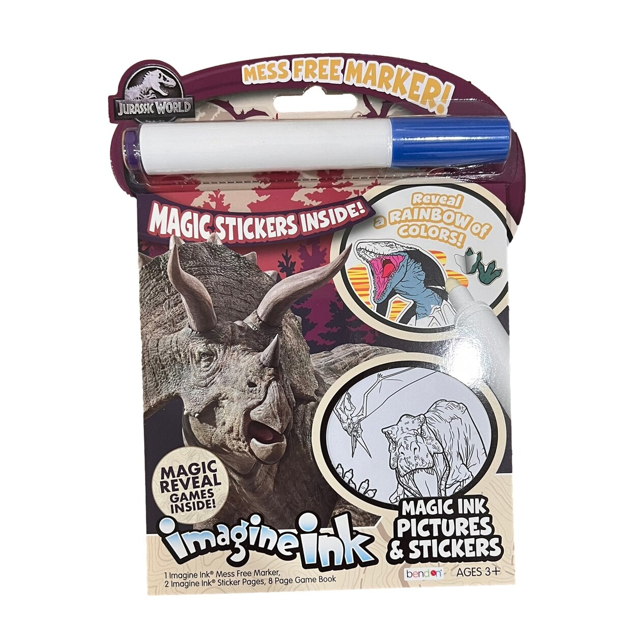 Jurassic World Imagine Ink Game Book With Stickers And Mess-Free Marker 8 Pages