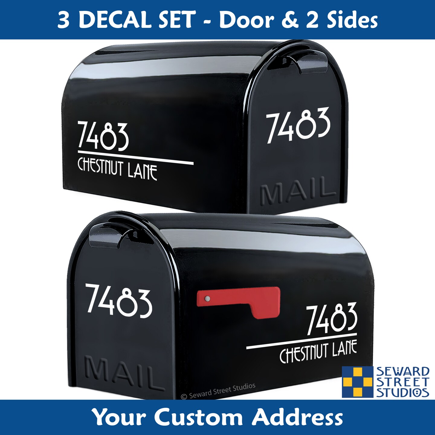 Mailbox Address Decal Set, Custom Street Name Stickers, Sides and Door ...