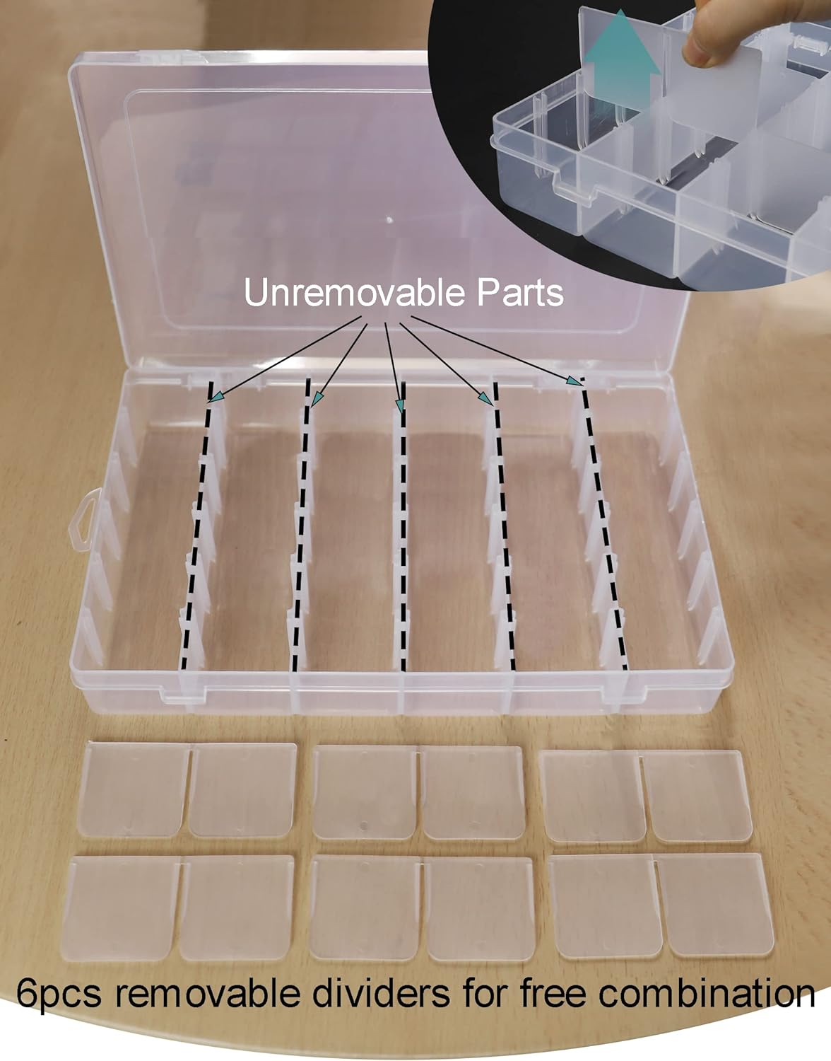 Tackle Box Organizer Plastic Organizer Boxes Large 18 Grids Compartment box with Dividers Clear Containers Jewelry Beads Storage