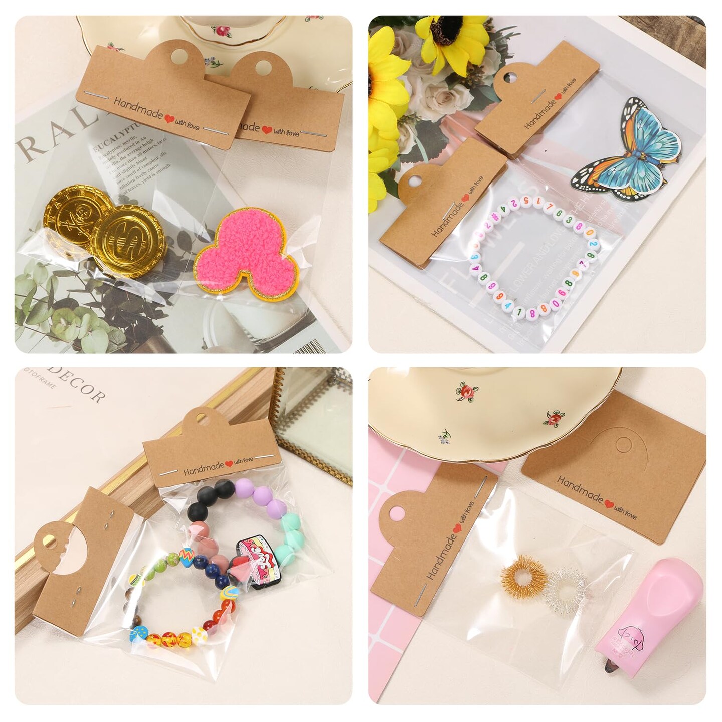 BROVITI 100Pcs Jewelry Display Packaging Card Head with with 100 Pcs Clear Bags for Small Business for Jewelry Bracelets Key Chains Earring Holder Display for Selling Jewelry Packaging Supplies