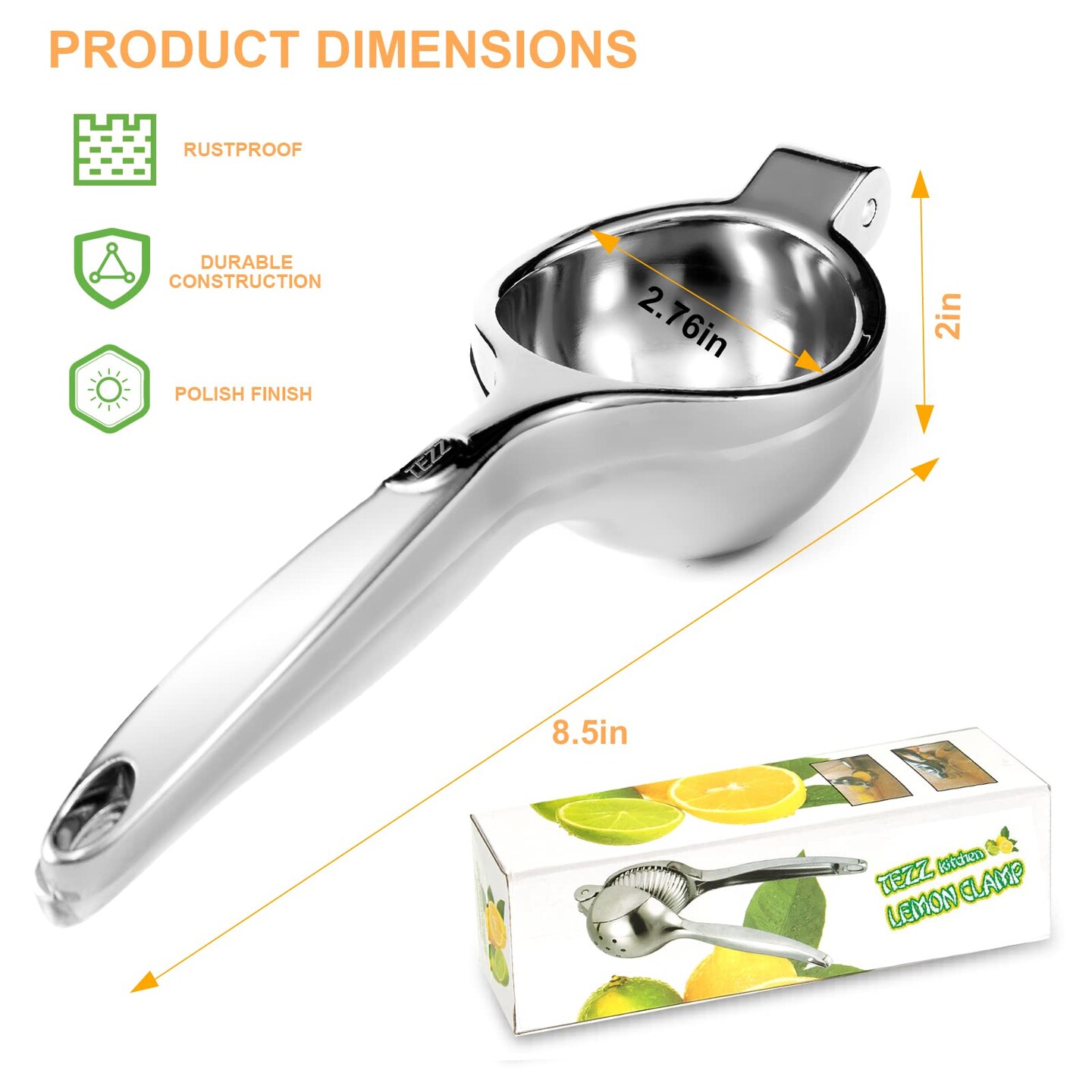 Premium Lemon Squeezer, Large Heavy Duty Handhelp Juicer for Lemon, Stainless Steel Hand Press Citrus Juicer, Lime Squeezer Bar Tool, Manual Citrus Press