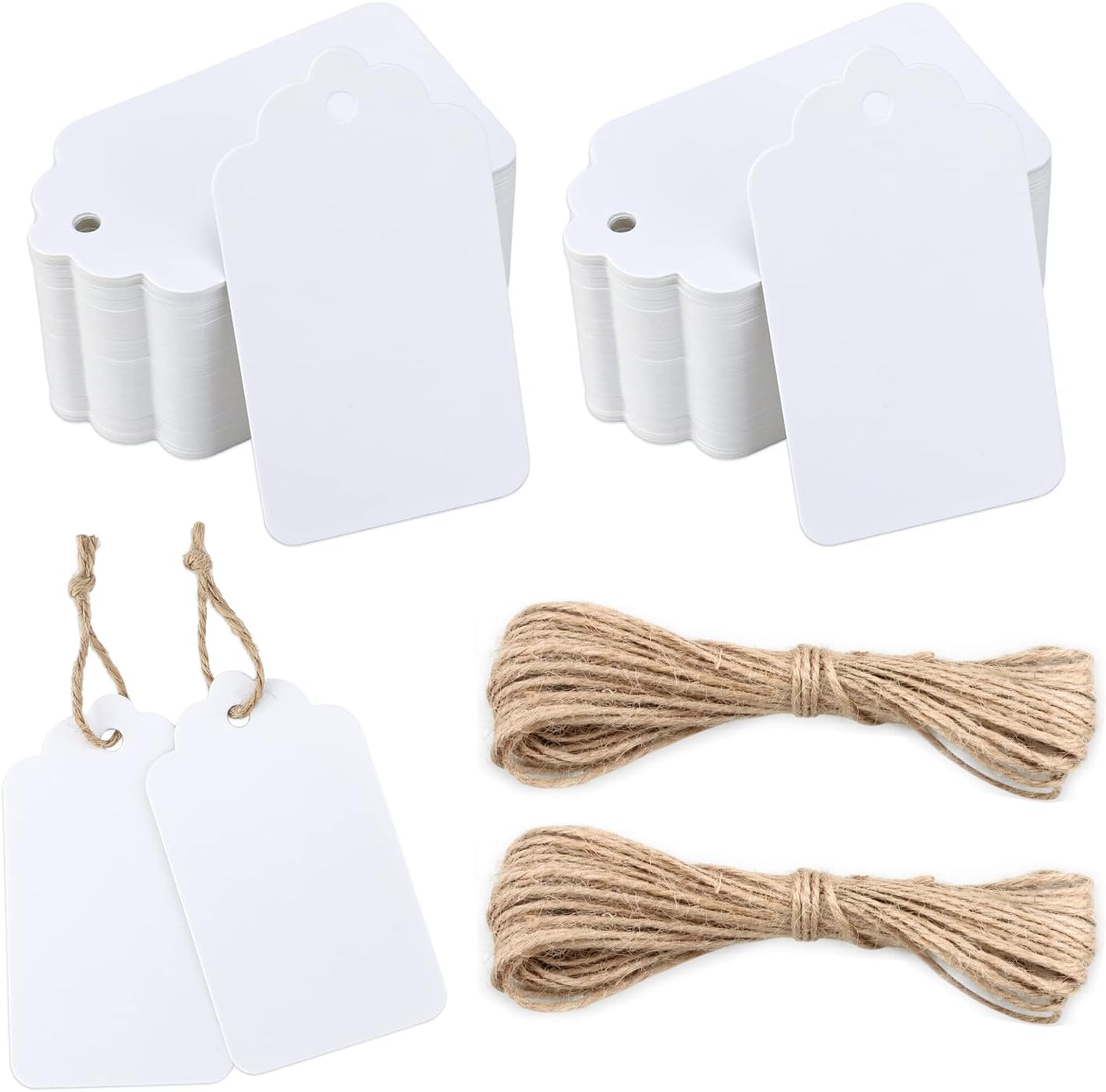 100Pcs Paper Tags,Gift Tags with String,Blank Gift Bags Tags,White Kraft Labeling Tags for Crafts Wedding Christmas Thanksgiving Holiday,Party Favors Tags,Gift Wrap Tags (2.75&#x22;x1.57&#x22;)