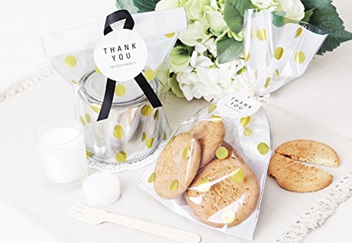 50 Pieces Clear Cello Bags for Treat Candy Cookie Party Favor Bags, Plastic Bags for Bakery, Cookies, Candies Chocolate,Snack Wrapping,for Wedding Shower Kid’s Birthday Party,Gold Dot,50pcs