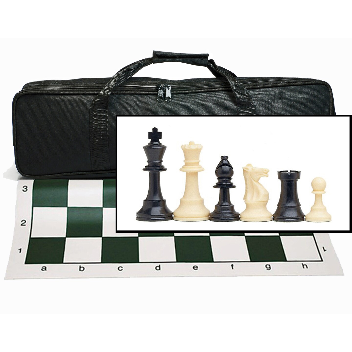 Complete Tournament Chess Set – Plastic Chess Pieces with Roll-up Chess Board and Travel Canvas Bag