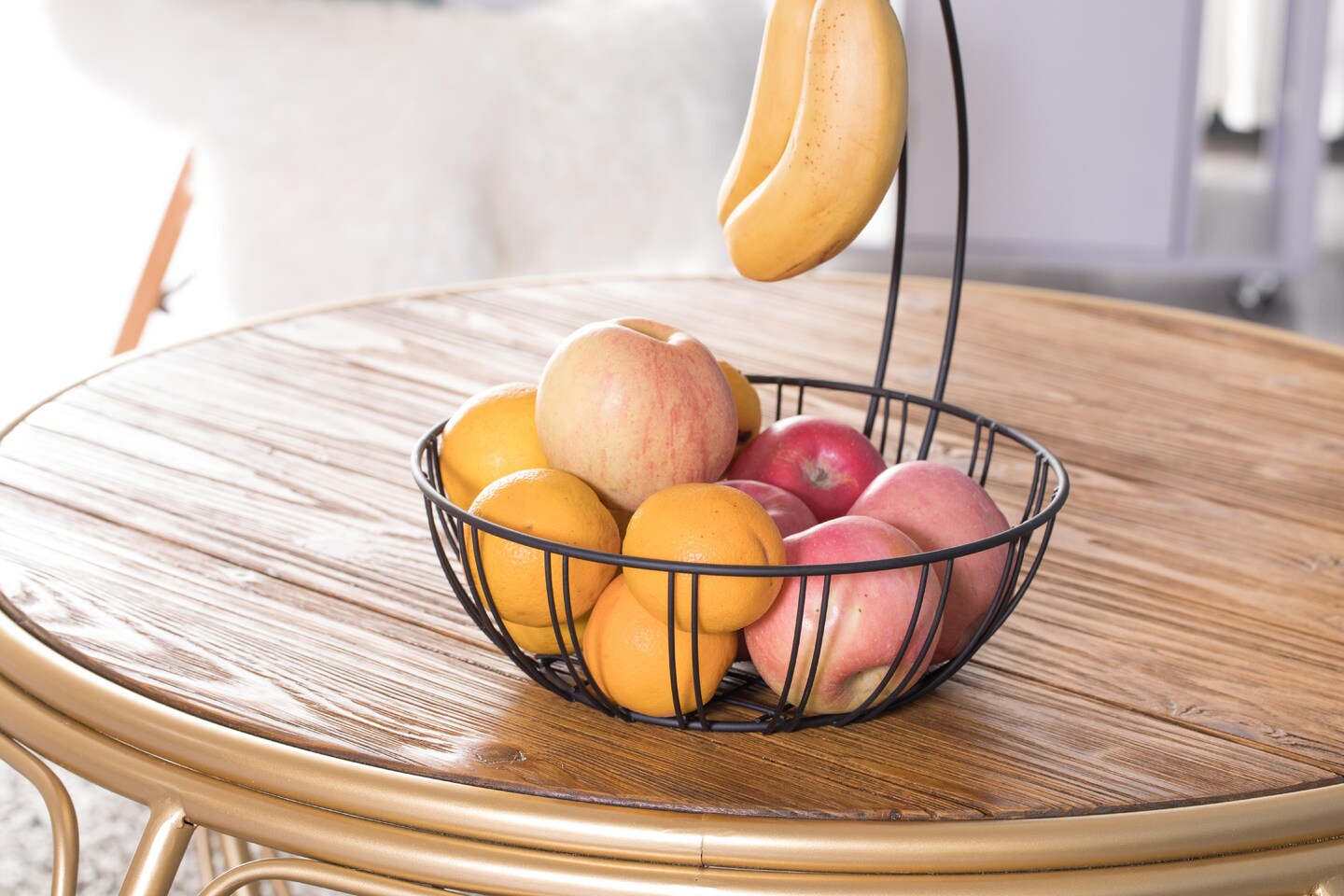 Wire Metal Fruit Basket Holder with Banana Hanger