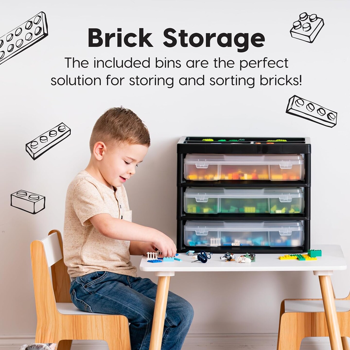 Fits 12" x 12" Paper, 3-Tier Scrapbook Storage Unit with Organizer Top, for Building Blocks Lego Papers Tools Office Art and Craft Supplies, Desktop Organizer, Built in Handle, Black/Clear