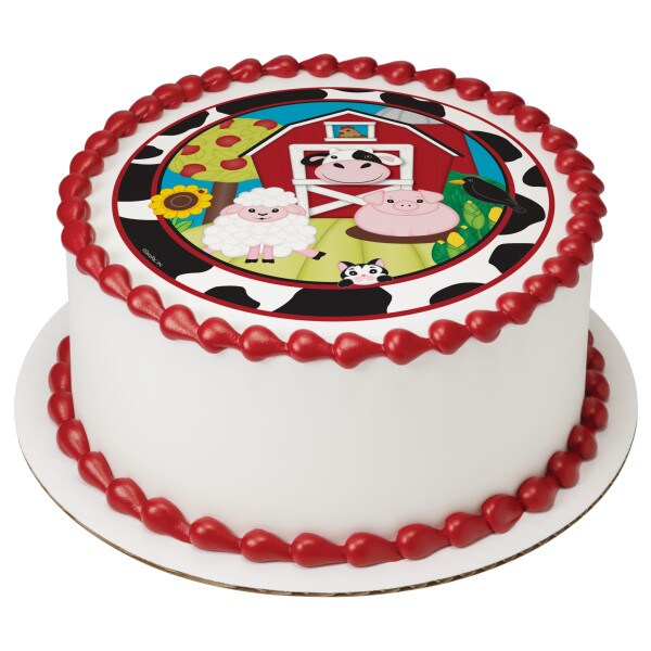 Baby Barnyard Edible Cake Topper Image 7.5&#x22; Round
