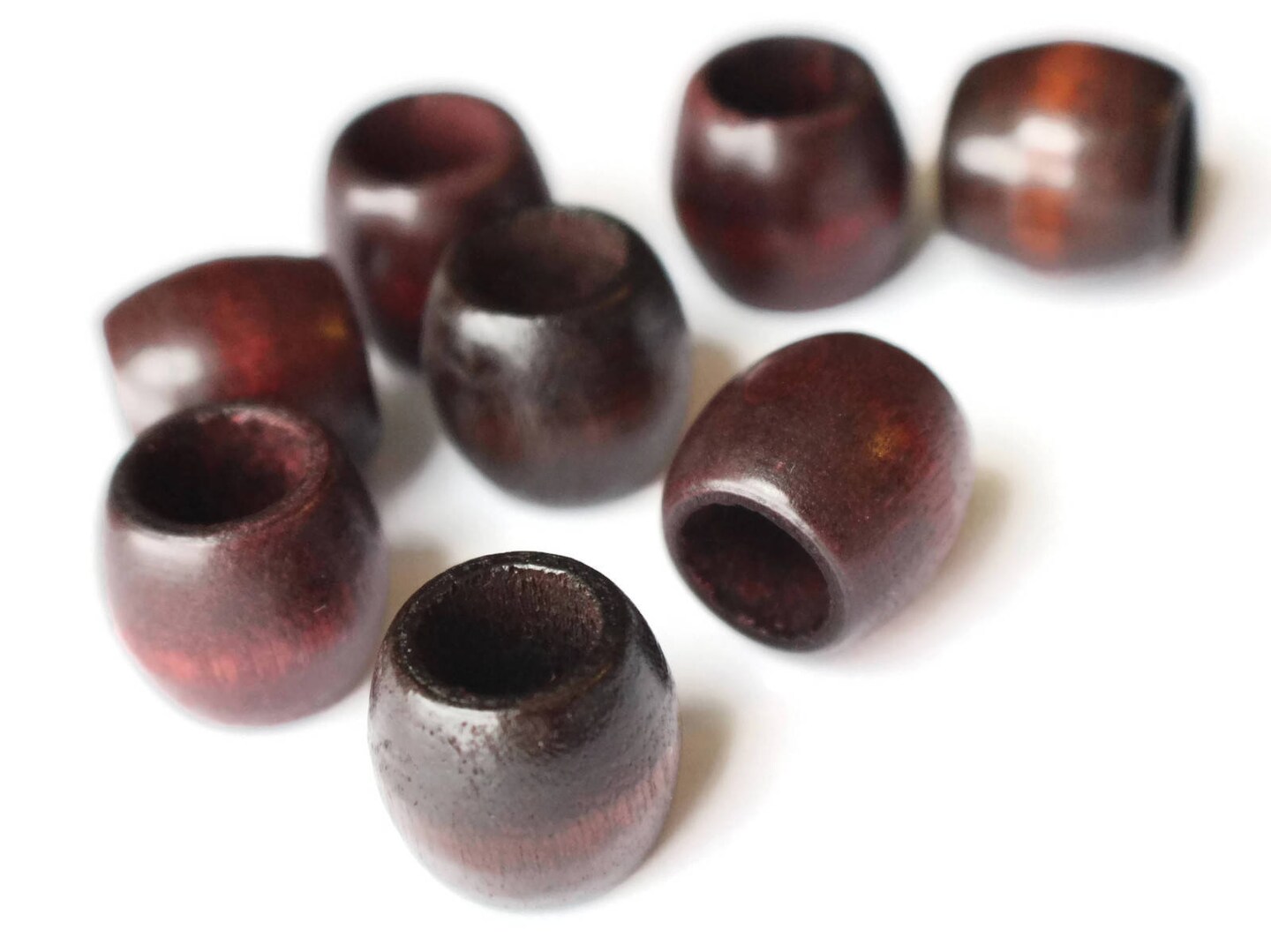 8 17mm Wooden Barrel Large Hole Dark Brown Vintage Wood Beads