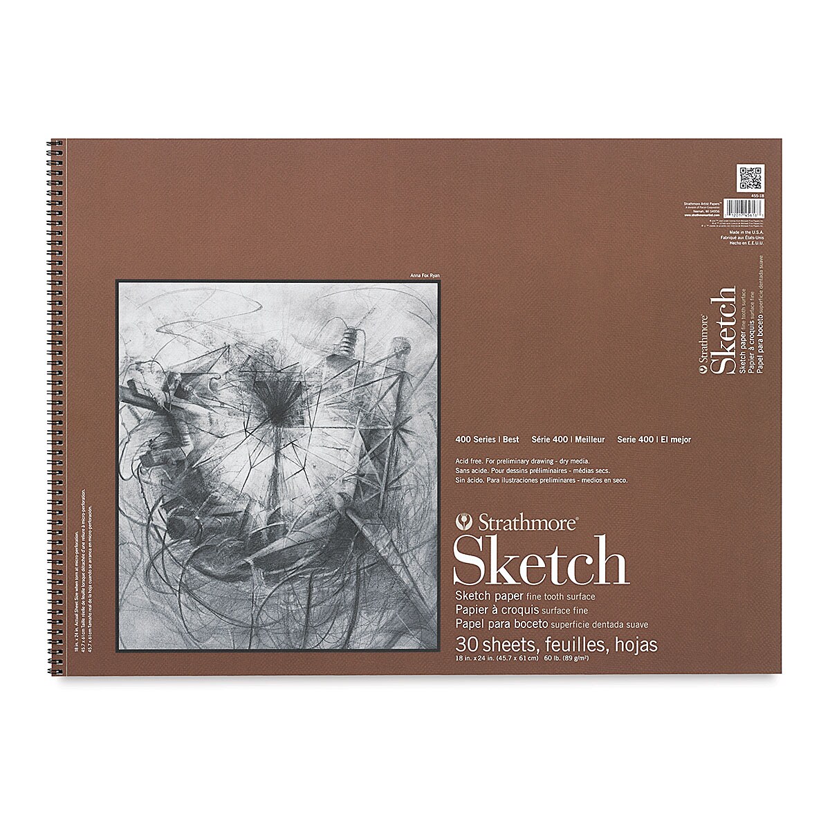 Strathmore 400 Series Sketch Pad - 18&#x22; x 24&#x22;, Spiral Bound, Top, 30 Sheets