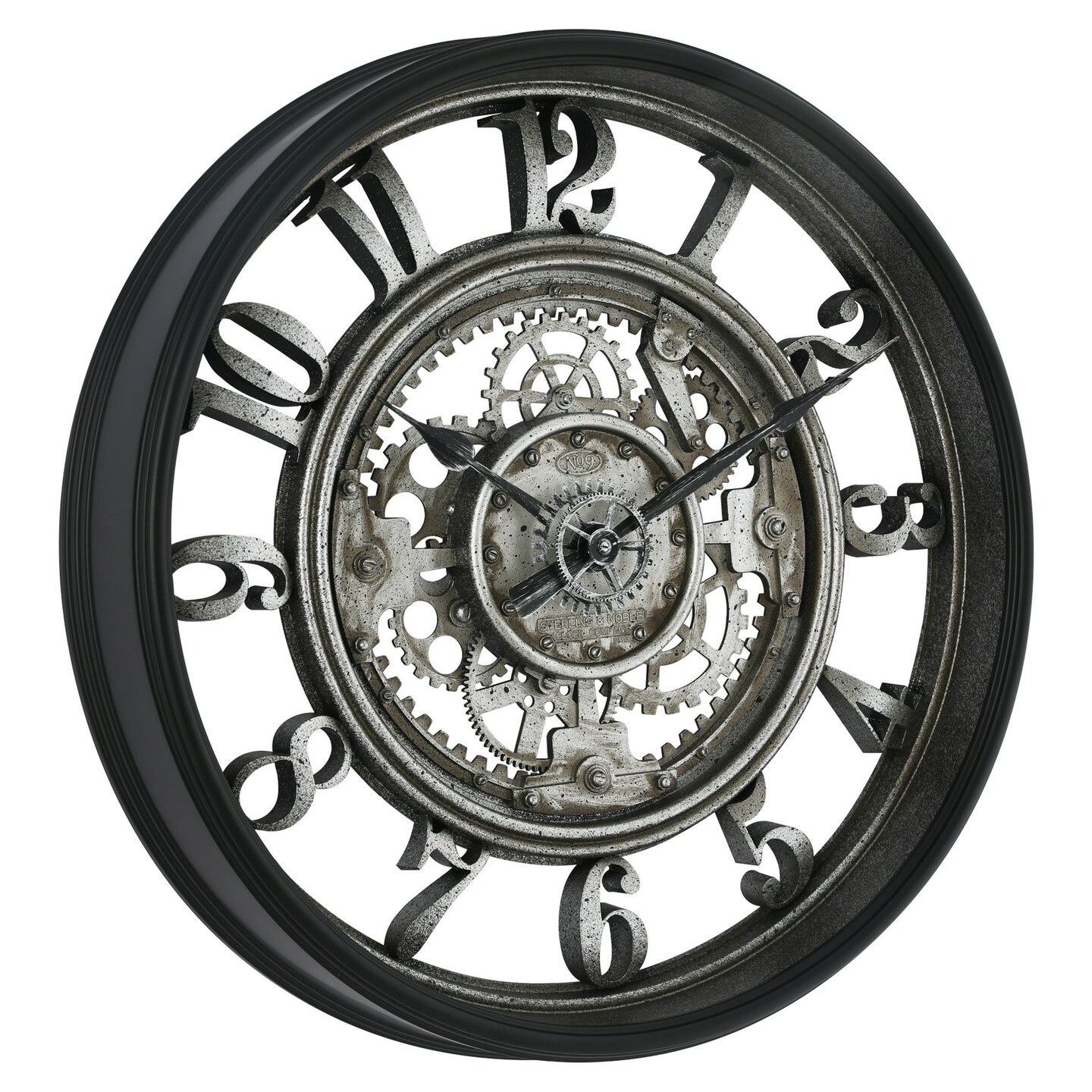 Better Homes and Gardens 20&#x22; Rustic Metal Arabic Moving Gear Analog Wall Clock