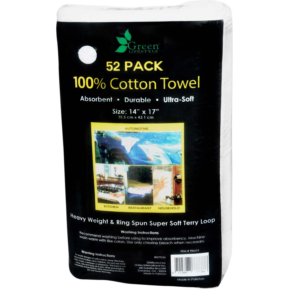 Unitex 100% Cotton Towel White 14 In X 17 In 52-Count