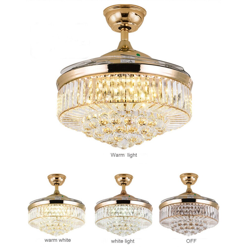 Kitcheniva 42&#x22; Luxury Crystal Gold Ceiling Fan Chandelier With Remote