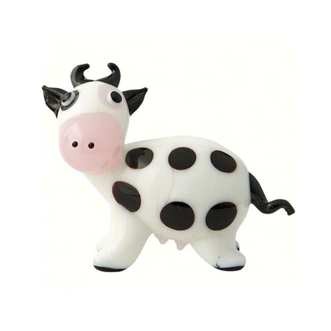 GC Home &#x26; Garden 3&#x22; White and Black Cow Art Glass Animal Figurine