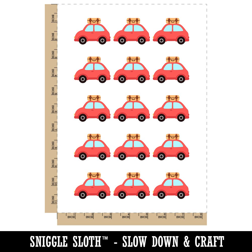Cute Car with Suitcase Road Trip Travel Temporary Tattoo Water Resistant Fake Body Art Set Collection (1 Sheet)