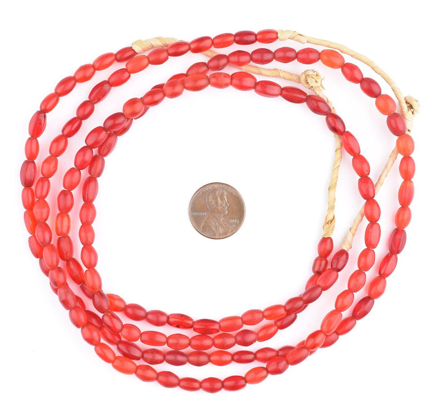 TheBeadChest Vintage Translucent Red Czech Glass Oval Beads 5mm Nigeria African 25 Inch Strand Handmade