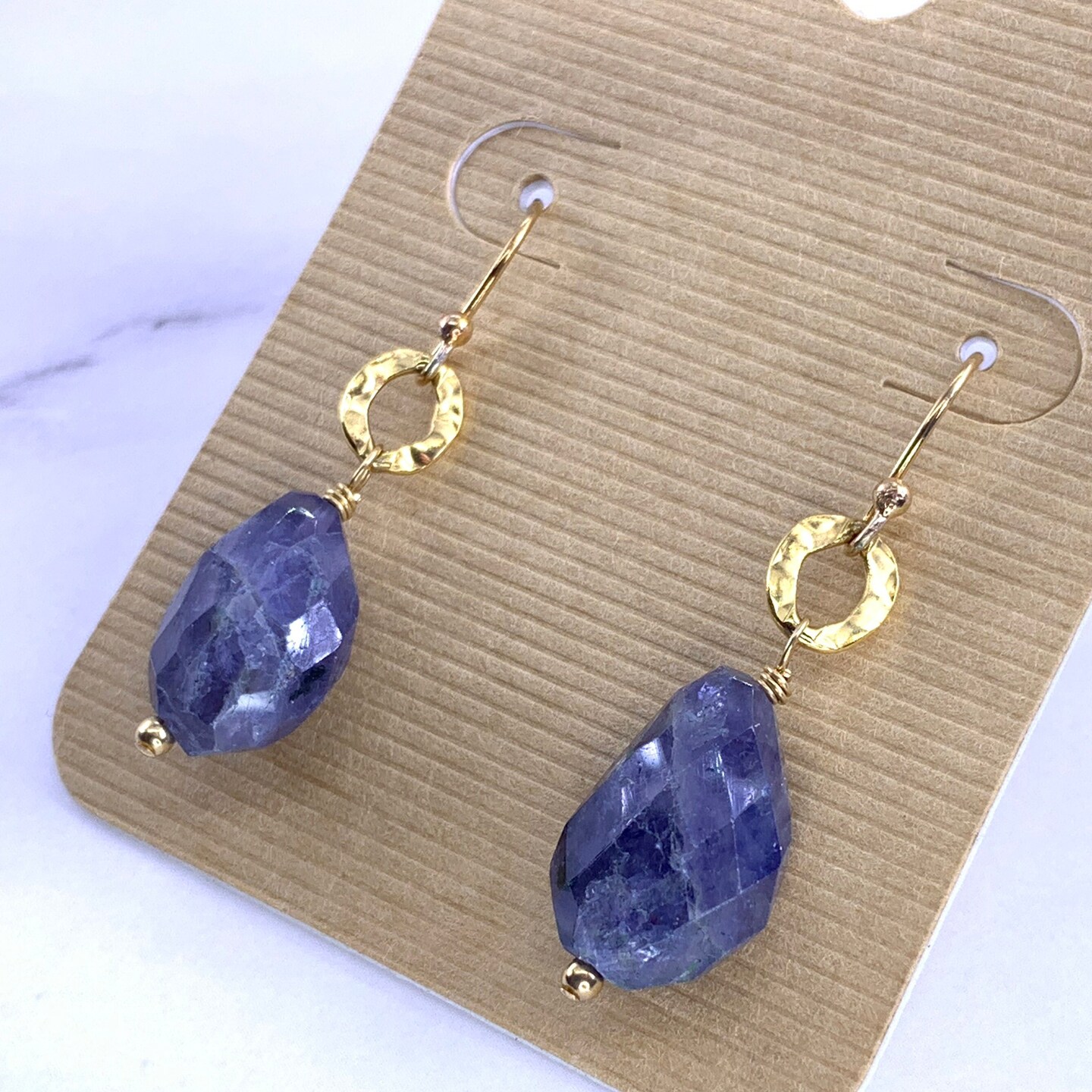 NEW Gold Hammered deals Hoop Iolite GEM Drop Stone Earrings