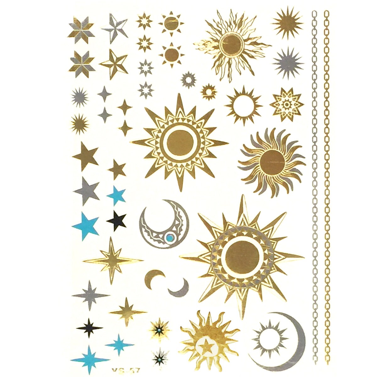 Wrapables Celebrity Inspired Temporary Tattoos in Metallic Gold Silver and Black, Celestial, Large