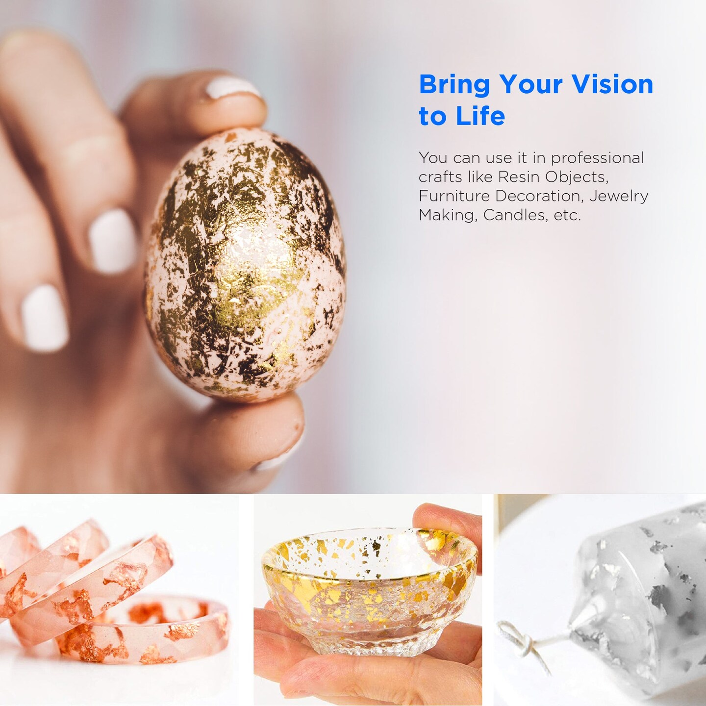 Metallic Foil Flakes - 3 Bottles (Gold, Copper, and Silver) 10g/0.35 oz Each