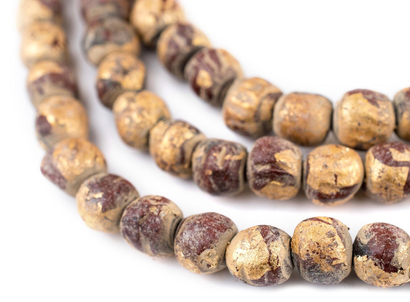 The Bead Chest Clay Buddha Prayer Beads with Gold Leaf 11mm Multicolor Round 40-45 Inch Strand