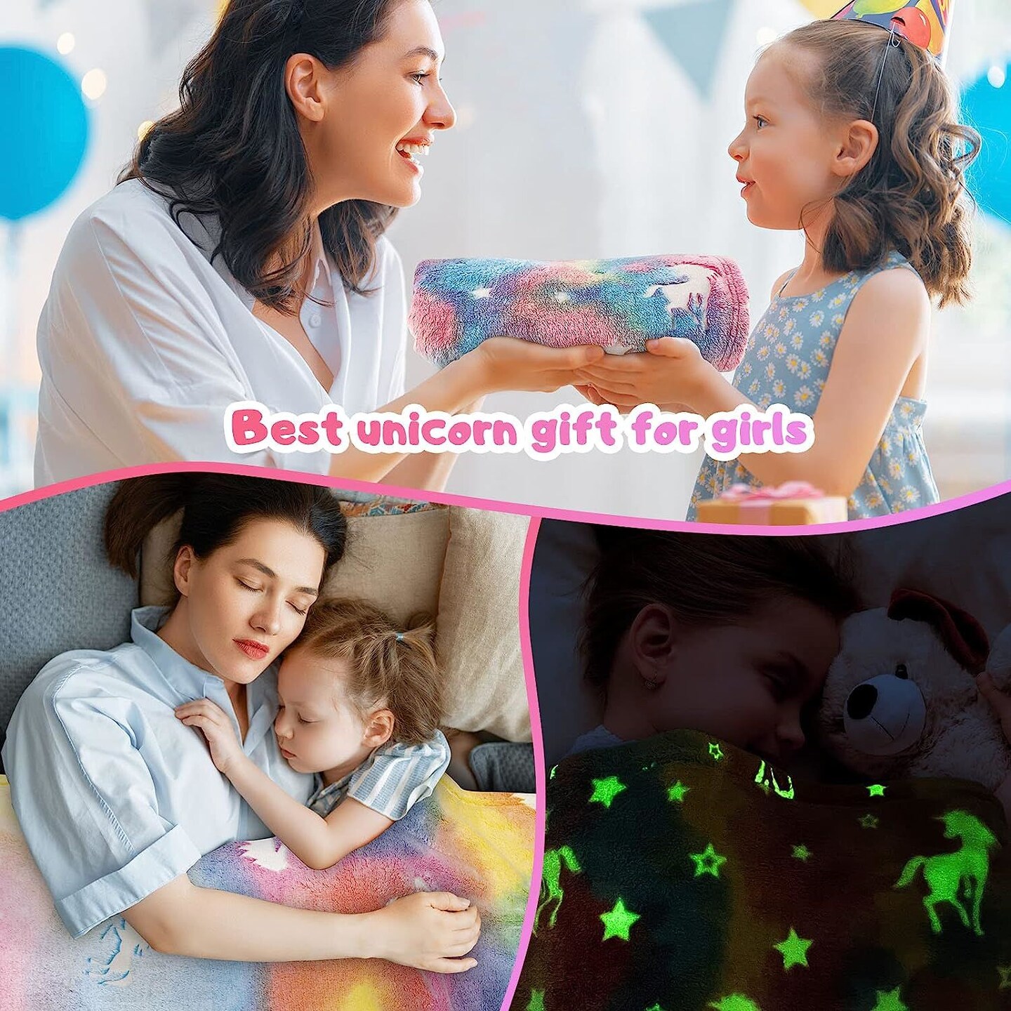 Glow in the Dark Throw Blanket Unicorn - Luminous Kids Blanket (50&#x22; x 60&#x22;)