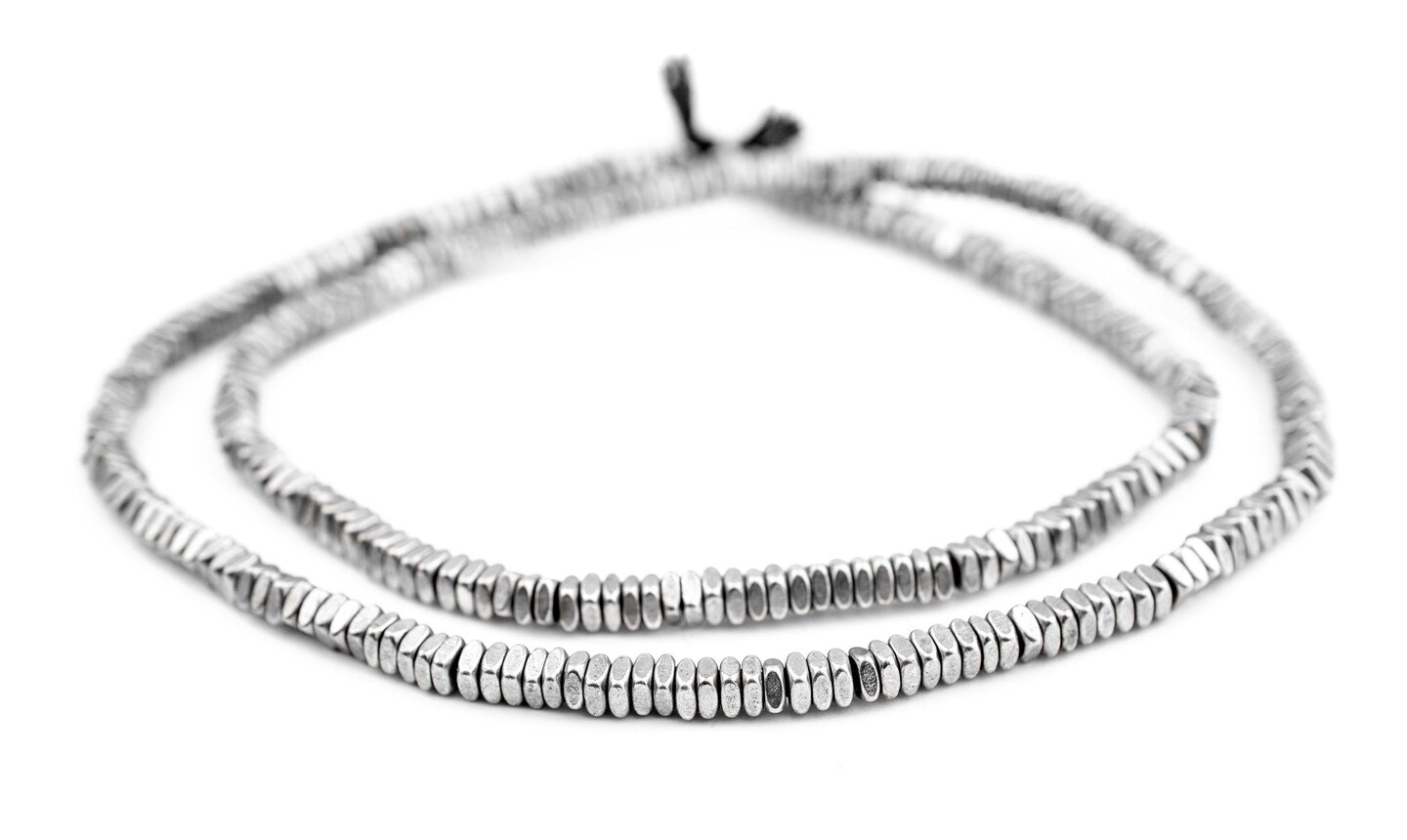 The Bead Chest Faceted Silver Square Beads 4mm White Metal Large Hole 24 Inch Strand
