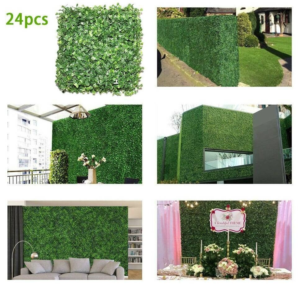 24PCS Artificial Plants Mat Wall Hedge Decor Privacy Fence Panel Grass