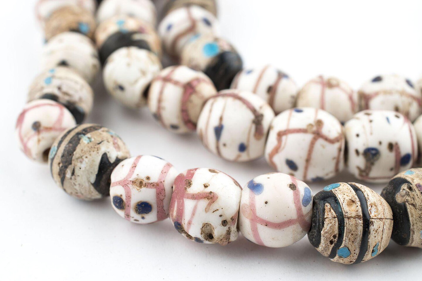 TheBeadChest Antique Venetian Medicine Man Trade Beads Double Strand 11mm Ethiopia African Multicolor Round Glass Large Hole 40 Inch Strand