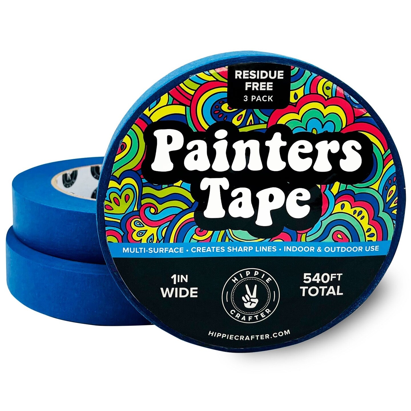 Blue Painters Tape 1 inch Wide 3 Pack Blue Tape for Painting 1" Thick x 60 YDS Masking Tape 1 Inch Wide Removable Bulk Paint Tape for Pattern Walls 180 YDS Total