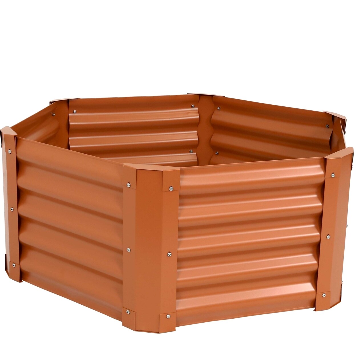 Sunnydaze Powder-Coated Steel Hexagon Raised Garden Bed - Brown - 41 In