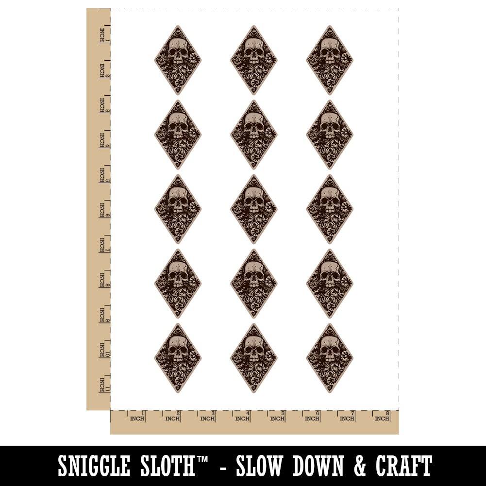 Floral Skull Damask Diamond Wallpaper Pattern Temporary Tattoo Water Resistant Fake Body Art Set Collection (1 Sheet)