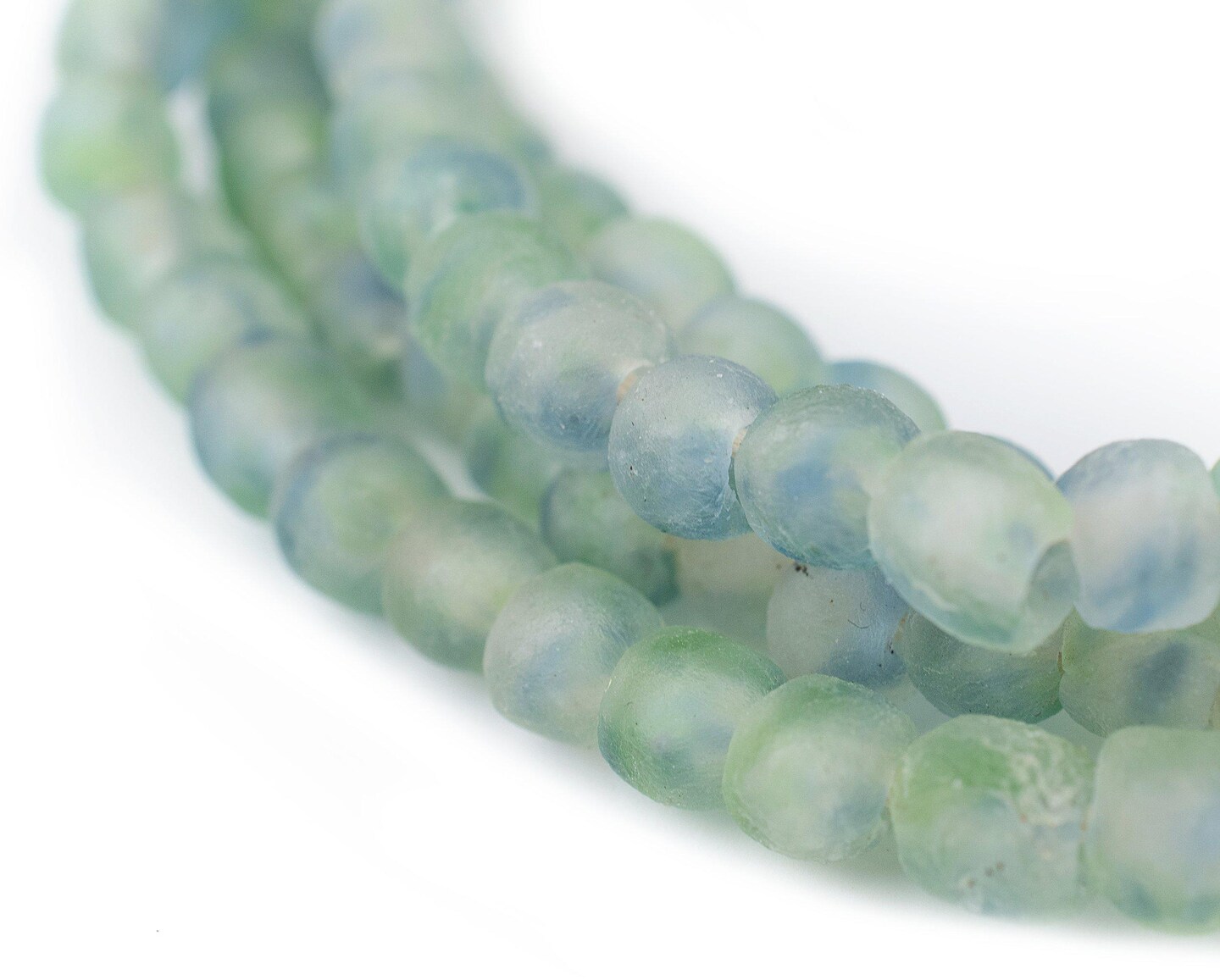 TheBeadChest African Recycled Glass Beads, Strand, For Jewelry Making, Home Decor, Handmade in Ghana (7mm, Blue Green Swirl)