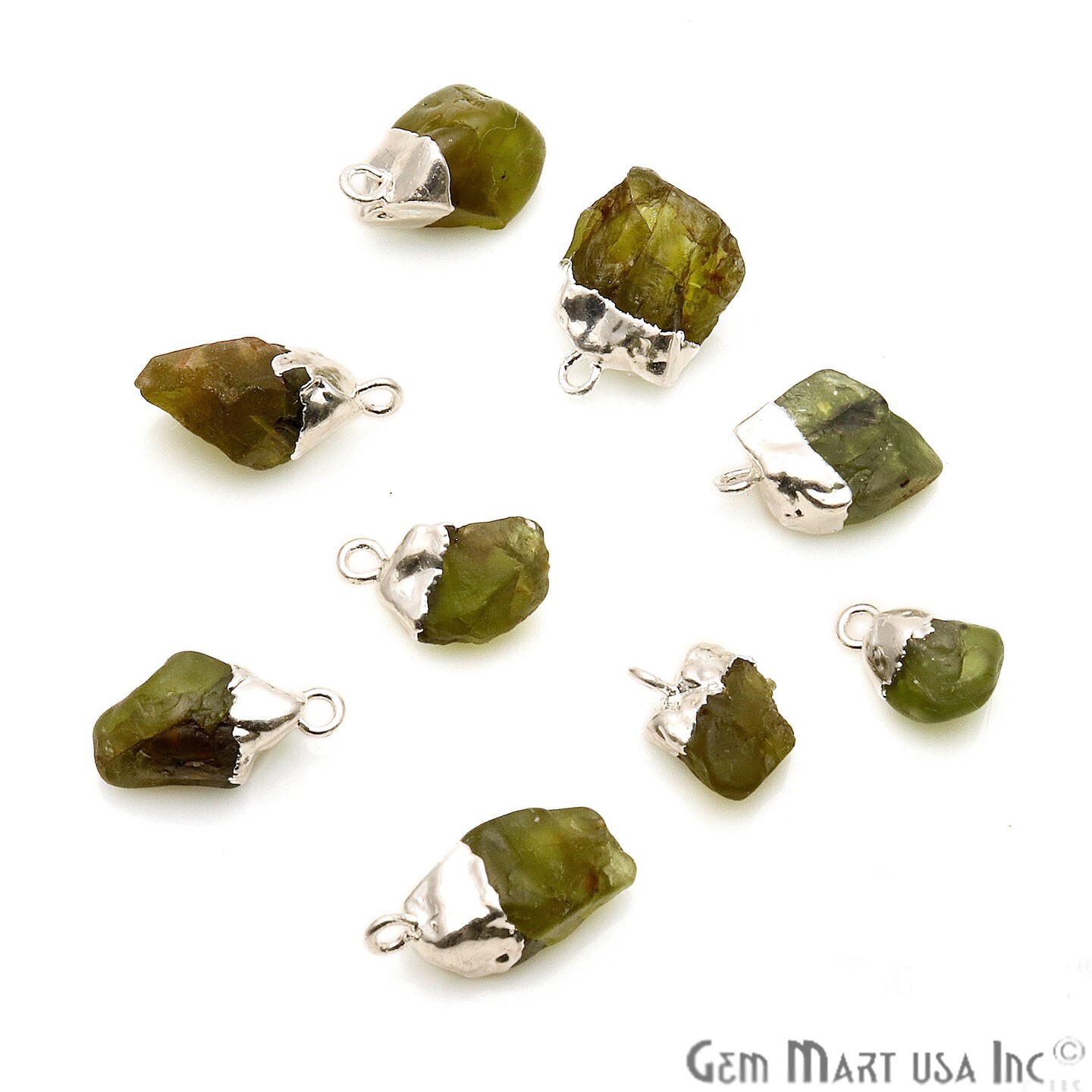 Rough Gemstone Pendant, Birthstone Raw Pendant, Silver Electroplated Connector Charms, 15x10mm (Approx), 1 pc, GemMartUSA (50470)