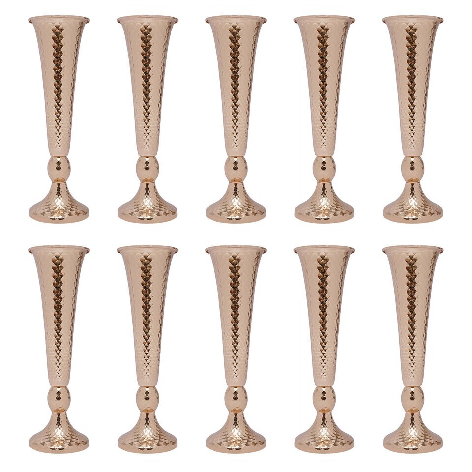 Gold 10Pcs Tall Trumpet Vase Wedding Centerpieces for Tables, Metal Flower Stand