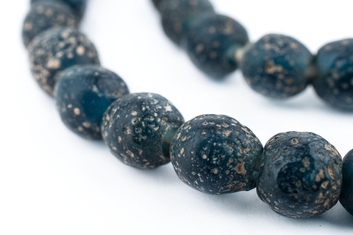 The Bead Chest Ancient-Style Java Glass Beads, Round Indonesian Handmade Fair Trade Etched Spacers for DIY Jewelry Making and Crafts (Dark Blue)