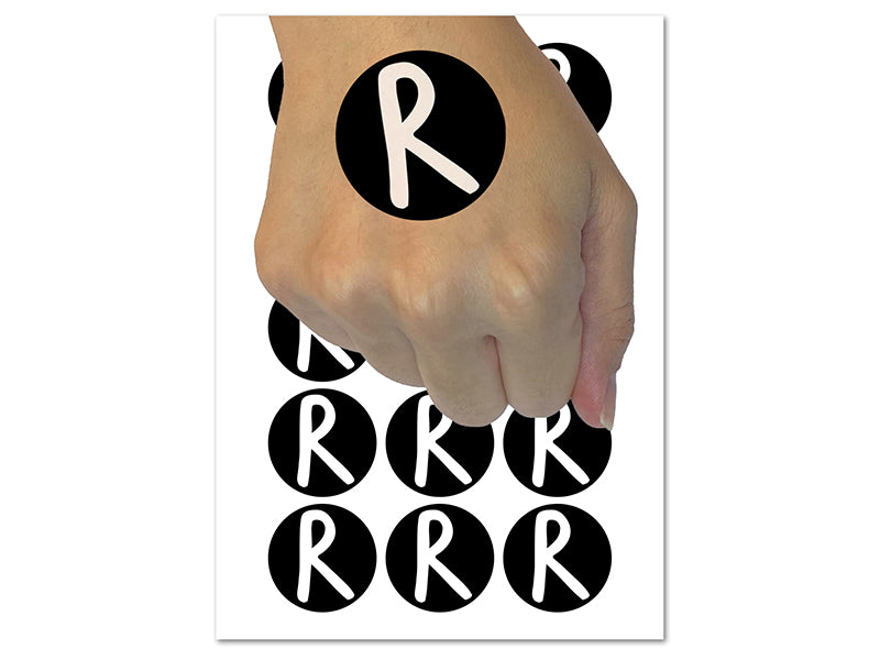 Letter R Uppercase Felt Marker Font Temporary Tattoo Water Resistant Fake Body Art Set Collection (1 Sheet)