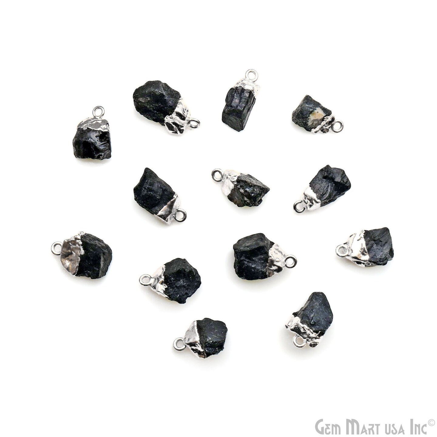 Rough Gemstone Pendant, Birthstone Raw Pendant, Silver Electroplated Connector Charms, 15x10mm (Approx), 1 pc, GemMartUSA (50470)