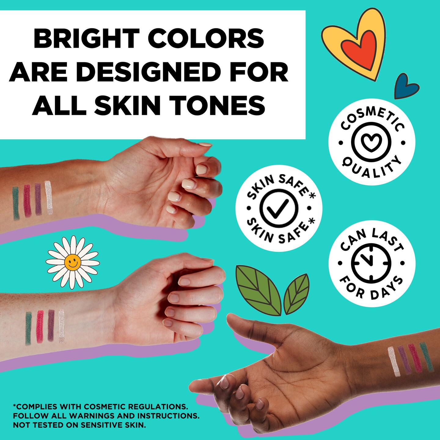 BODYMARK Party Pack Temporary Tattoo Marker for Skin, Premium Brush Tip, Contains 4 Markers and 12 Stencils