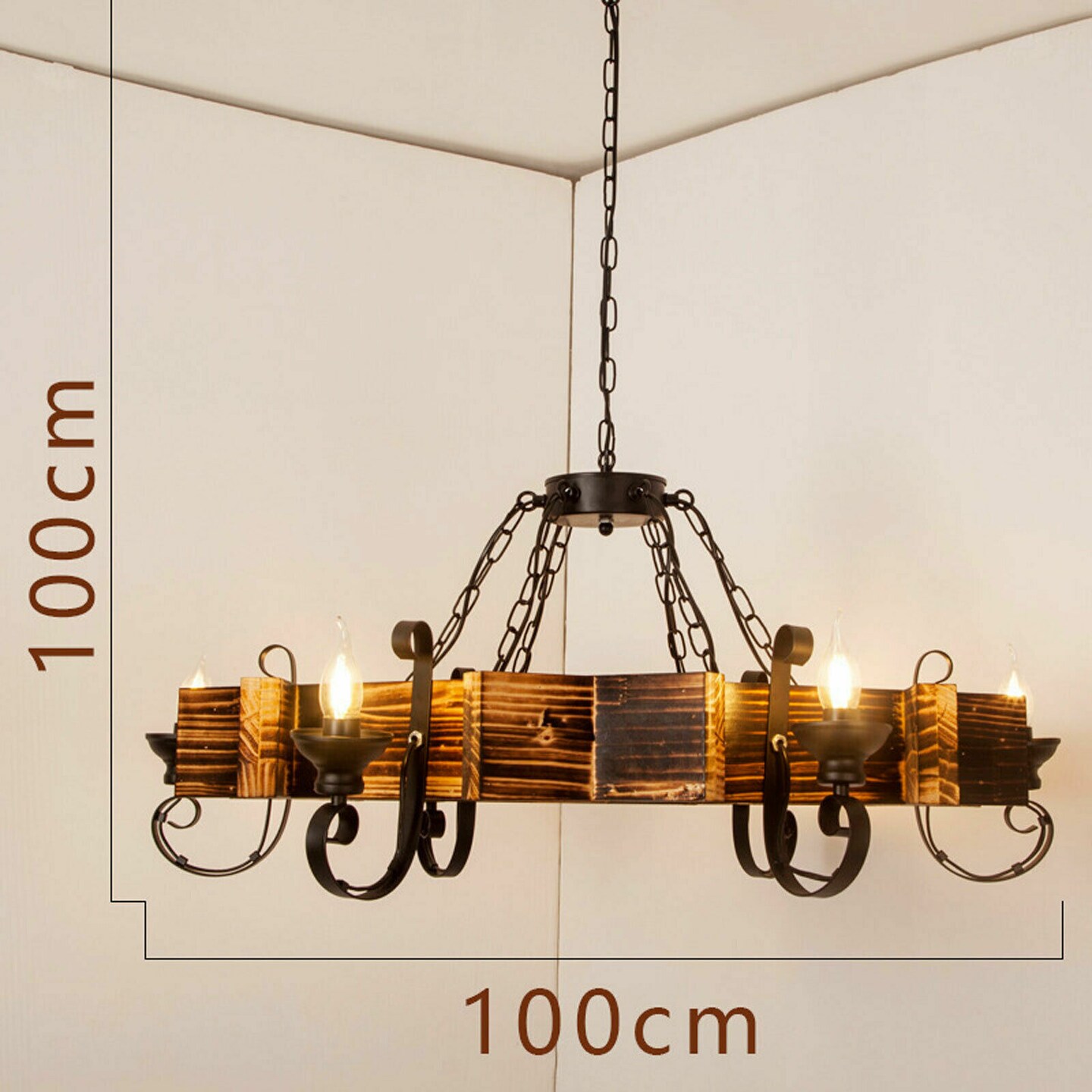 Kitcheniva 6 Lights Rustic Wood Pendant Light Chandelier Fixture