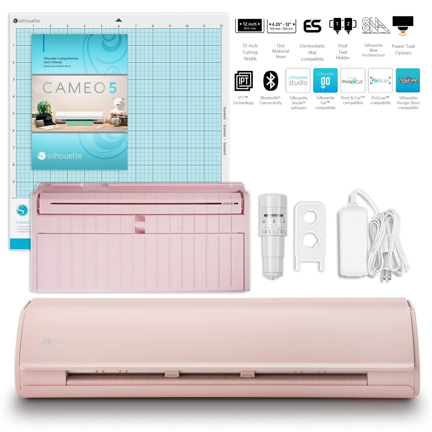 Silhouette Pink Cameo 5 w/ 38 Oracal Sheets, Siser HTV, Guides, 24 Pens