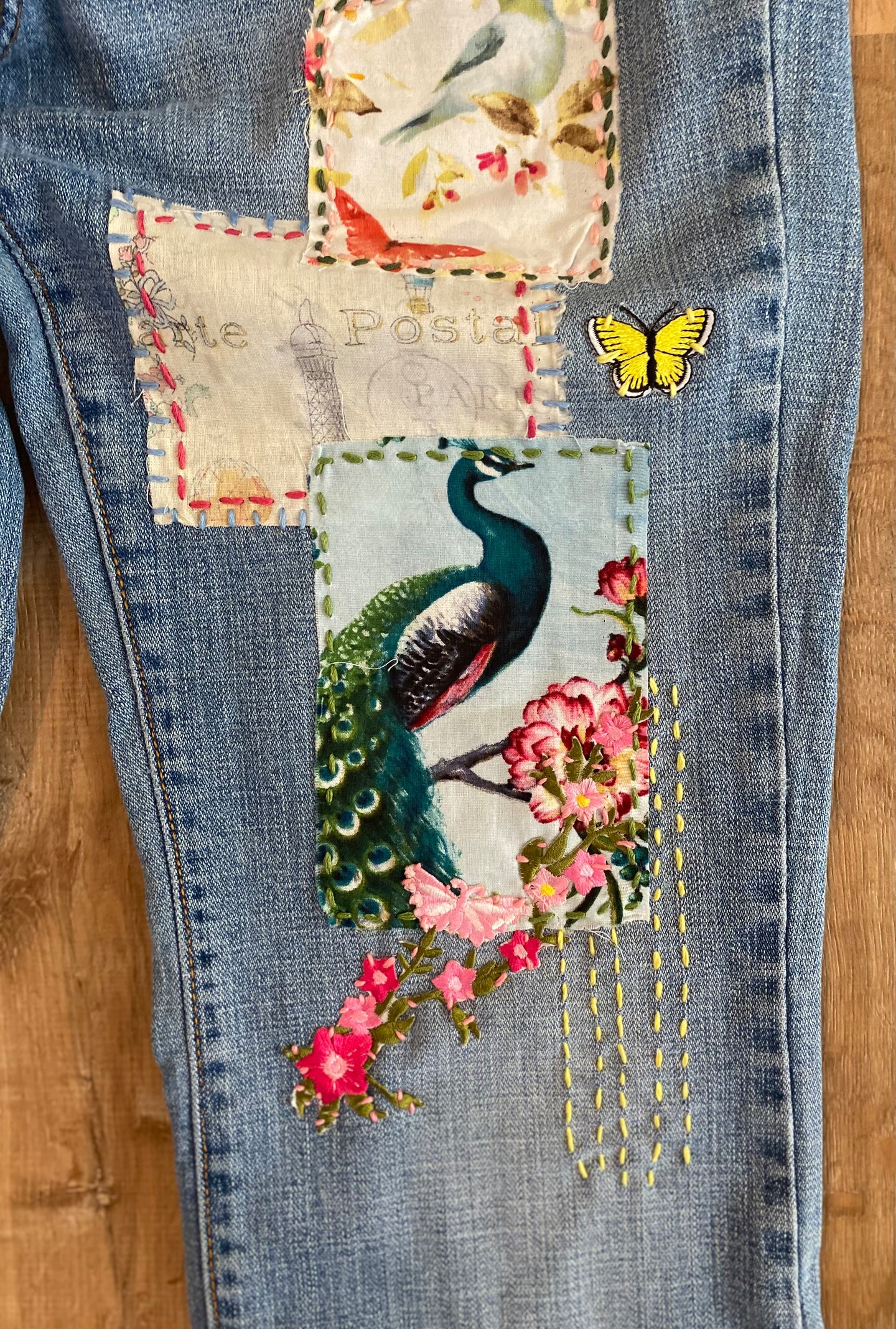 【mnem】Embroidered Patch Wide Denim 34