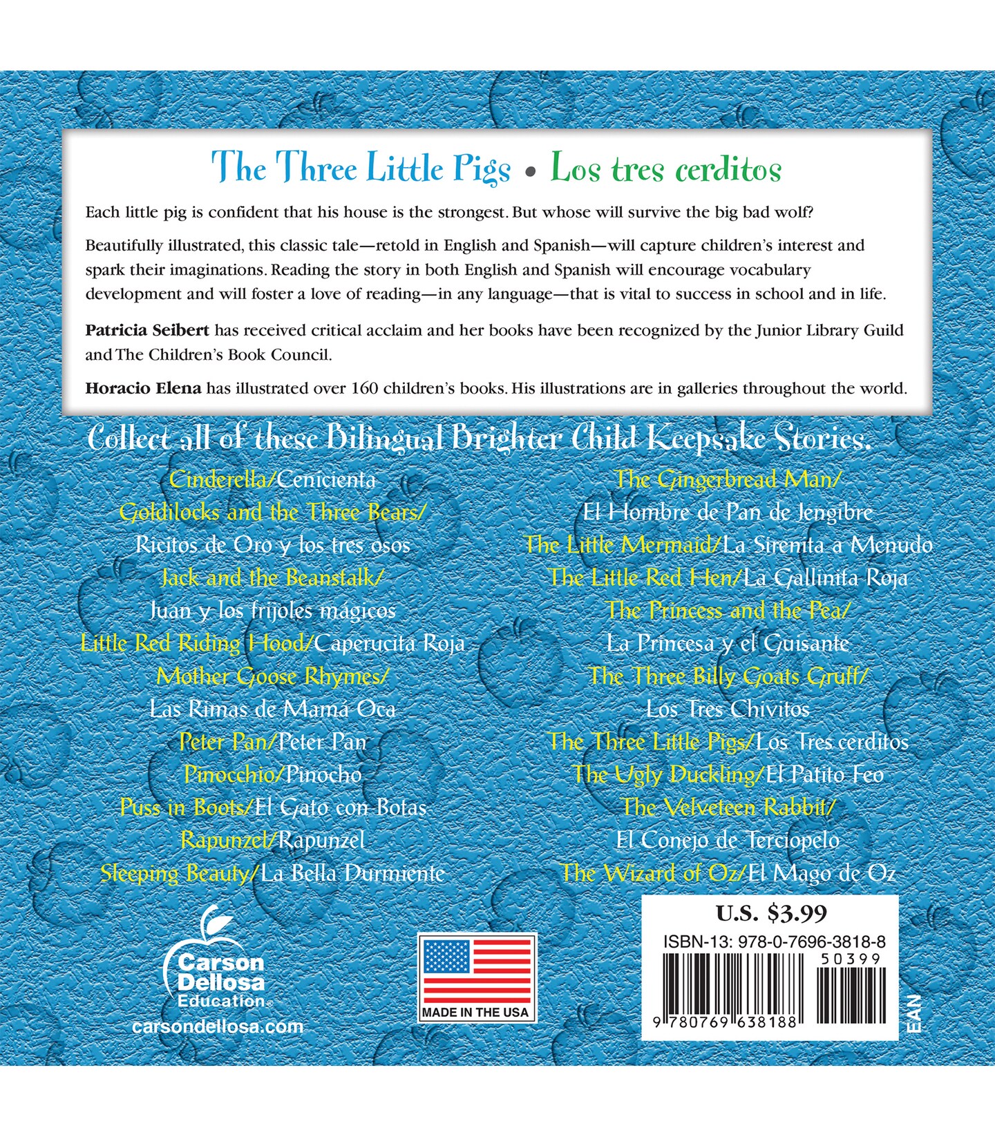 Carson Dellosa Los Tres Cerditos (The Three Little Pigs), Bilingual Children&#x2019;s Book Spanish/English, Guided Reading Level K