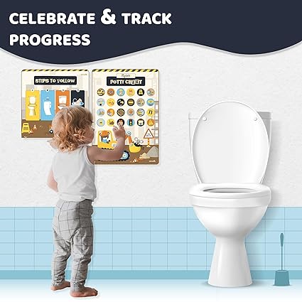 Potty Training Chart for Kids | Great for Toddlers Boys &#x26; Girls | Potty Training Rewards with Glitter Stars | Potty Sticker Chart | Potty Chart for Toddlers Boys and Girls | Construction Potty Chart&#x2026;