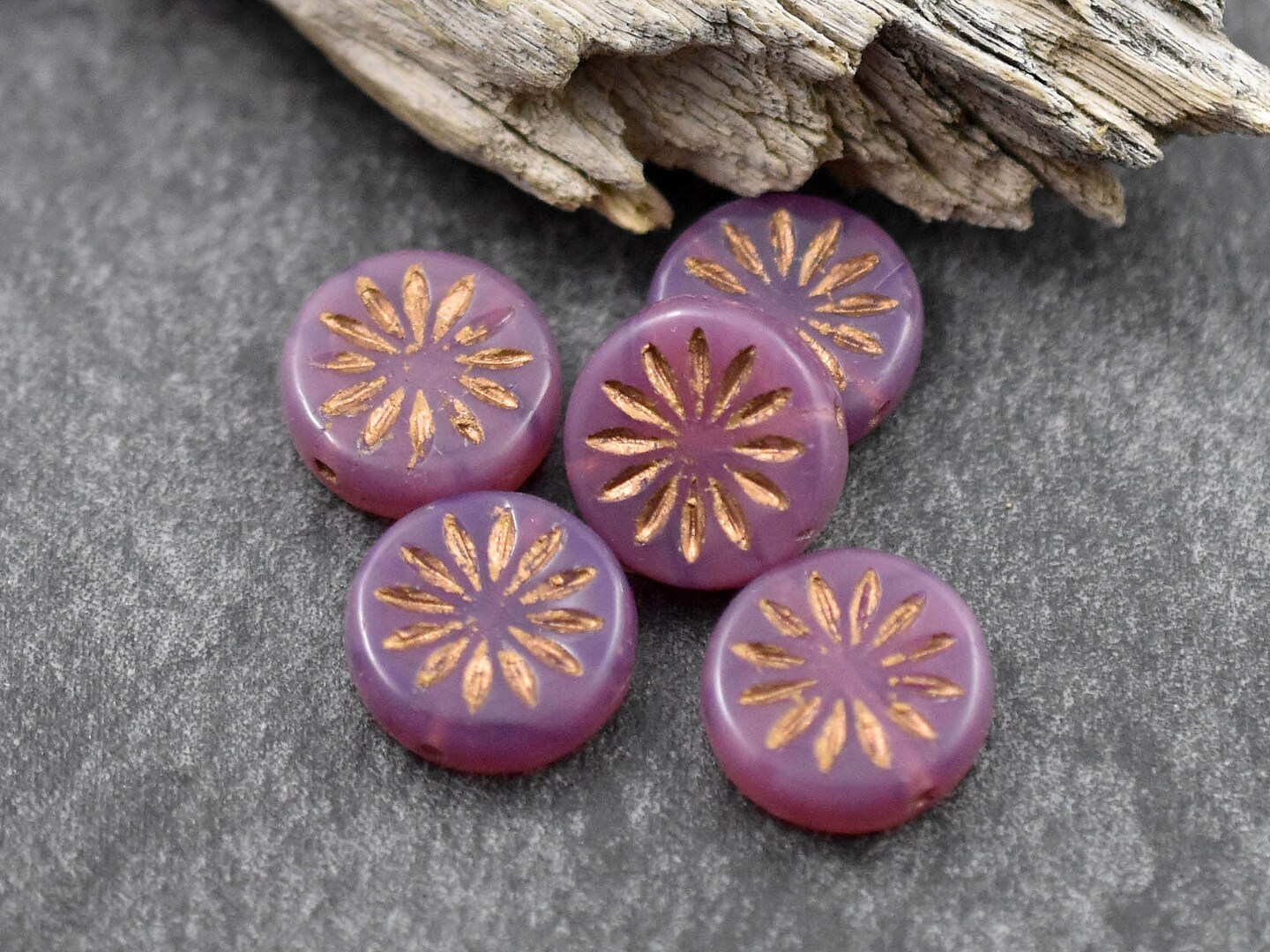 *15* 12mm Bronze Washed Pink Opaline Aster Flower Coin Beads