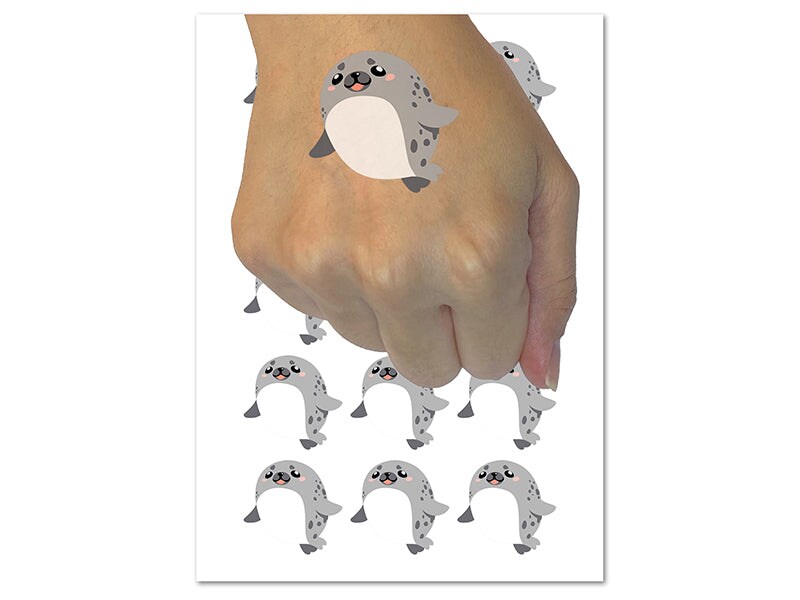 Round Chubby Spotted Seal Floating Temporary Tattoo Water Resistant Fake Body Art Set Collection (1 Sheet)