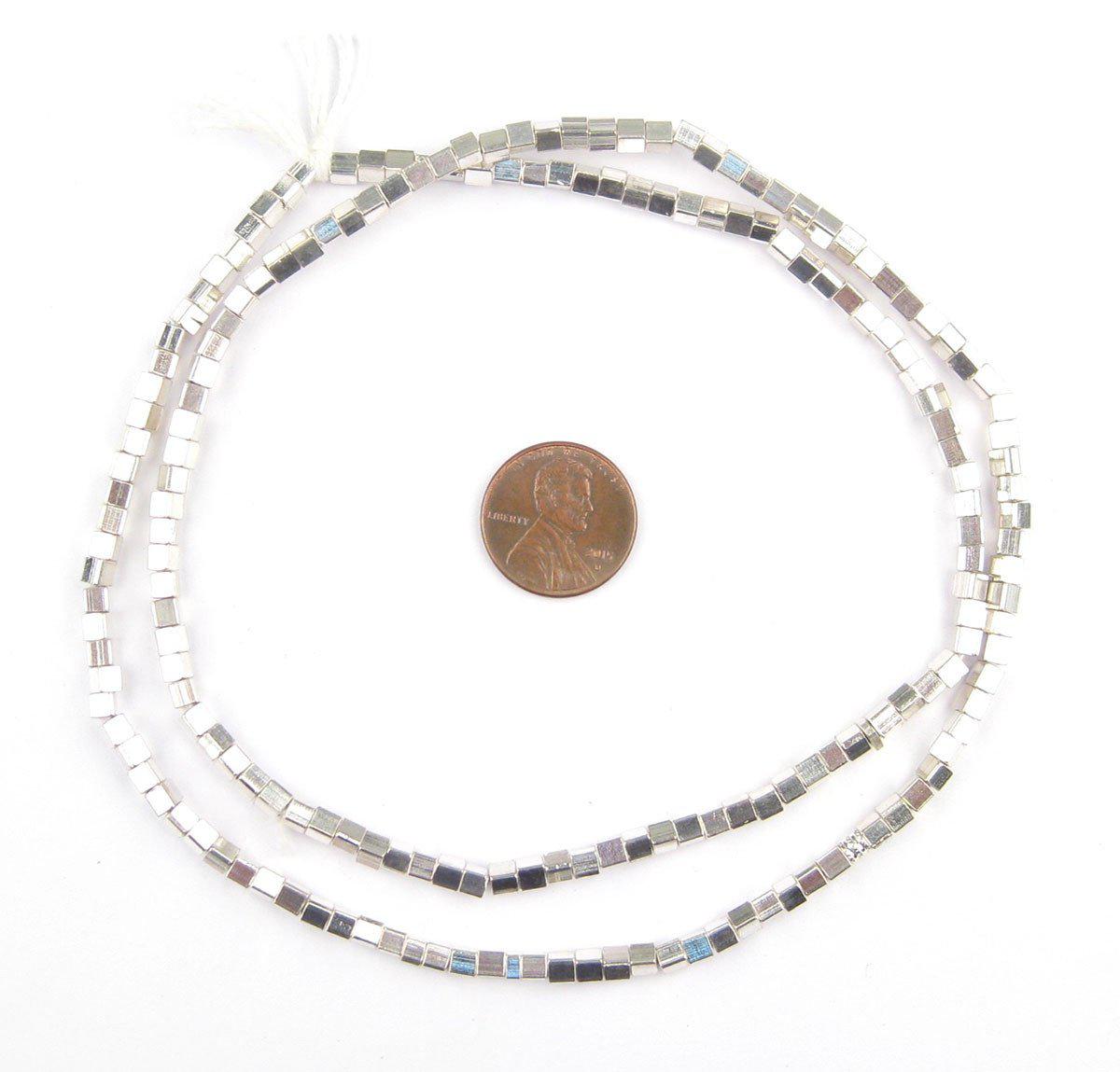 The Bead Chest Shiny Silver Cube Beads 3mm White Metal 24 Inch Strand