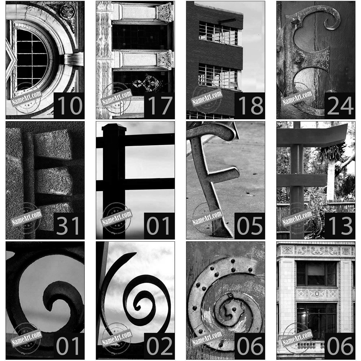 Letter Art Alphabet Photos for DIY Personalized Gifts. Custom Name Gifts. FAST Shipping. Over 1M Sold. Size: 4x6 BW Architecture Letters | MakerPlace by Michaels for Free Printable Alphabet Photography Letters