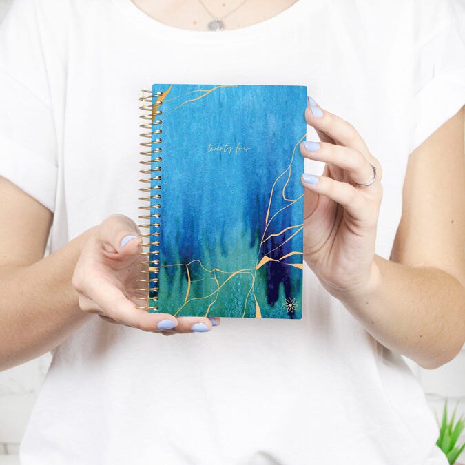 bloom daily planners 2024 Soft Cover Planner, 4" x 6", Blue Kintsugi